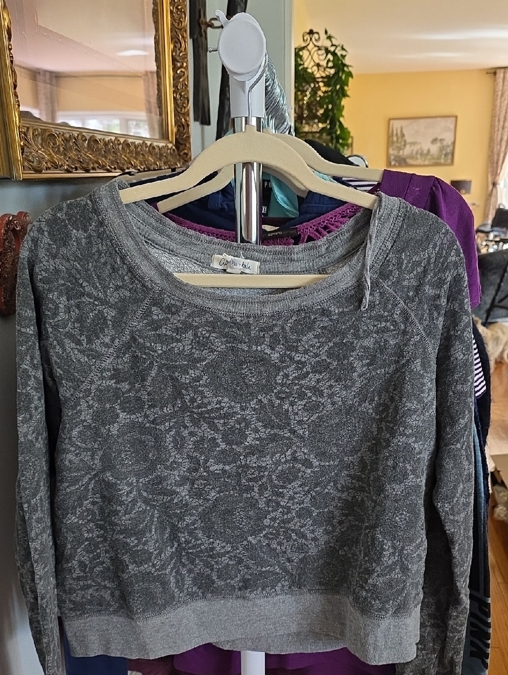 Aeropostale Gray Floral-Pattern Crewneck Sweater